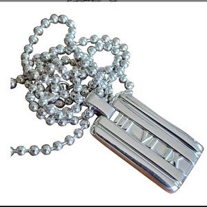 Tiffany & Co. Sterling Silver Atlas Dog Tag Pendant and Bead Link Chain